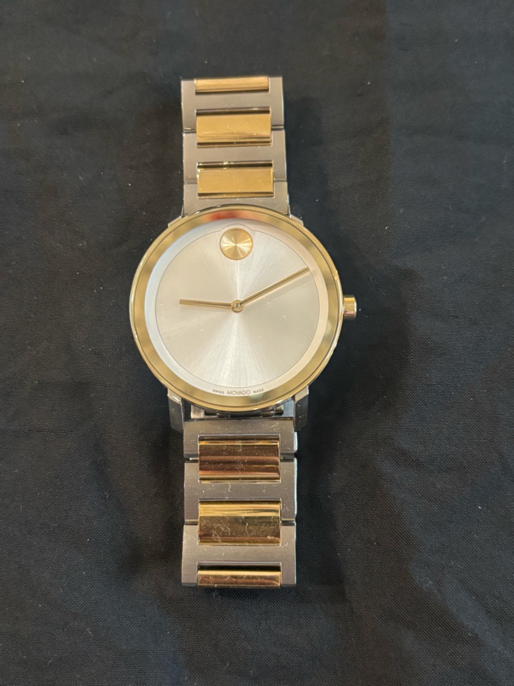 Movado Two-Tone Silver Dial Watch with Gold Accents Men